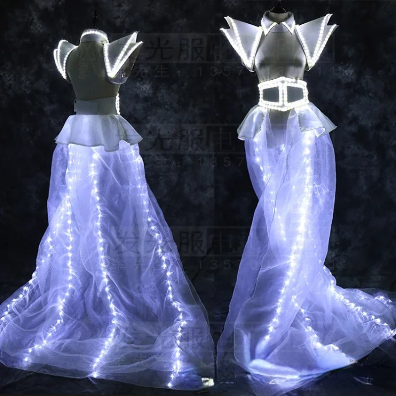 

LED Costume Woman Party Light Up Clothing Top Long Skirt Fancy Wedding Dress Stage Performance Nightclub Rave Outfit Festival
