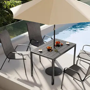 Tavolo da giardino con foro per ombrellone Tavolo da patio rettangolare in alluminio 110x70 cm WPC Balcone resistente alle intemperie, tavolo da pranzo per esterni 1