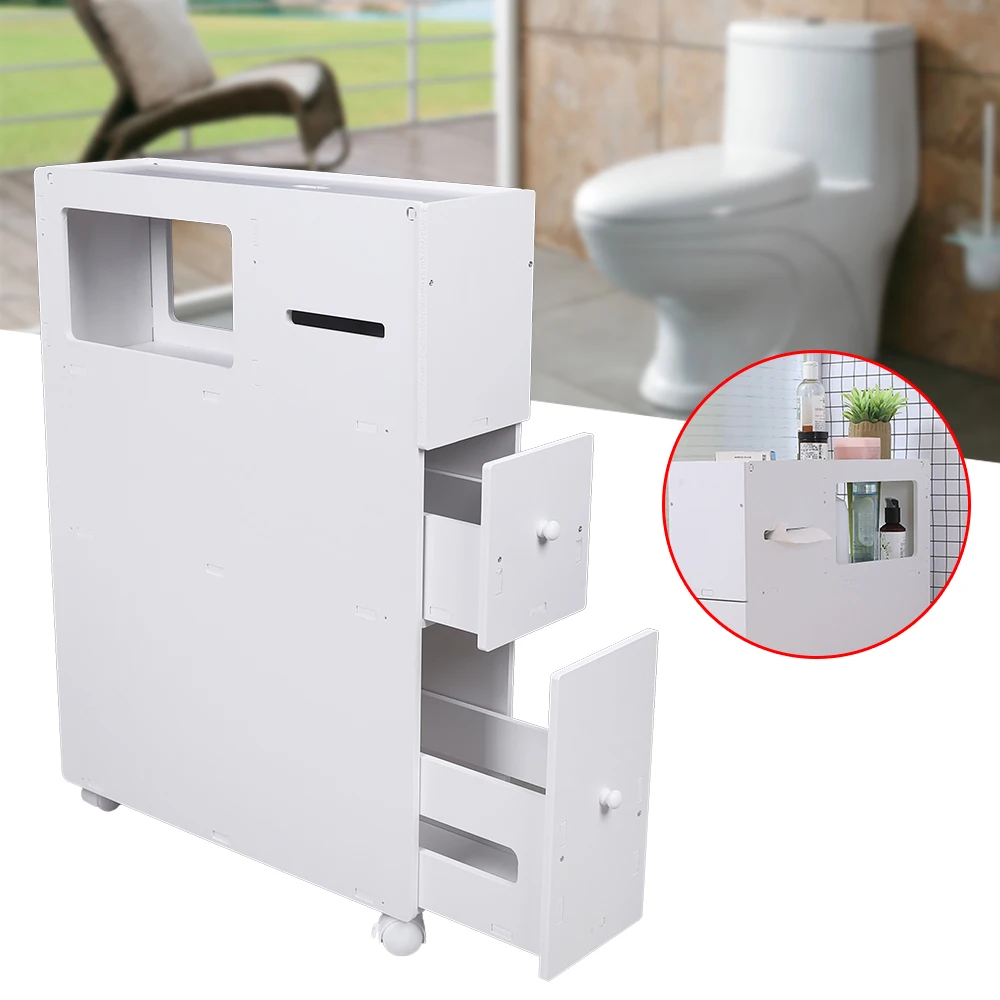 

4 Layer Toilet Side Cabinet Narrow Storage Cabinet Toilet Receive Bathroom Cabinet Movable Floor-To-Ceiling Low Shelves White