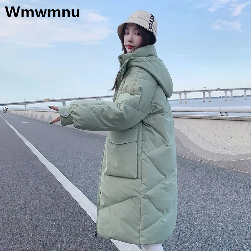 

Korean Women's Thicken Hooded Parkas Snow Mid Length Warm Down Cotton Padded Coats Winter Loose Fashion Lady Oversized Overcoat
