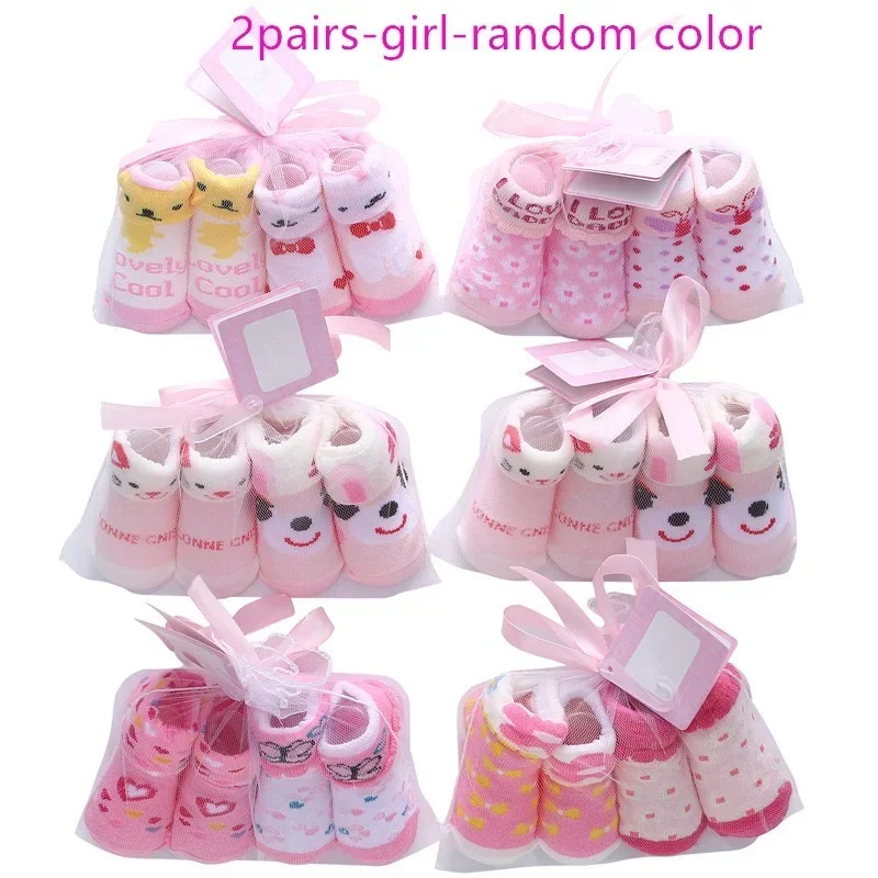 2Pairs Infant Baby Cotton Socks for Girls Newborn Boy Toddler 0-12
