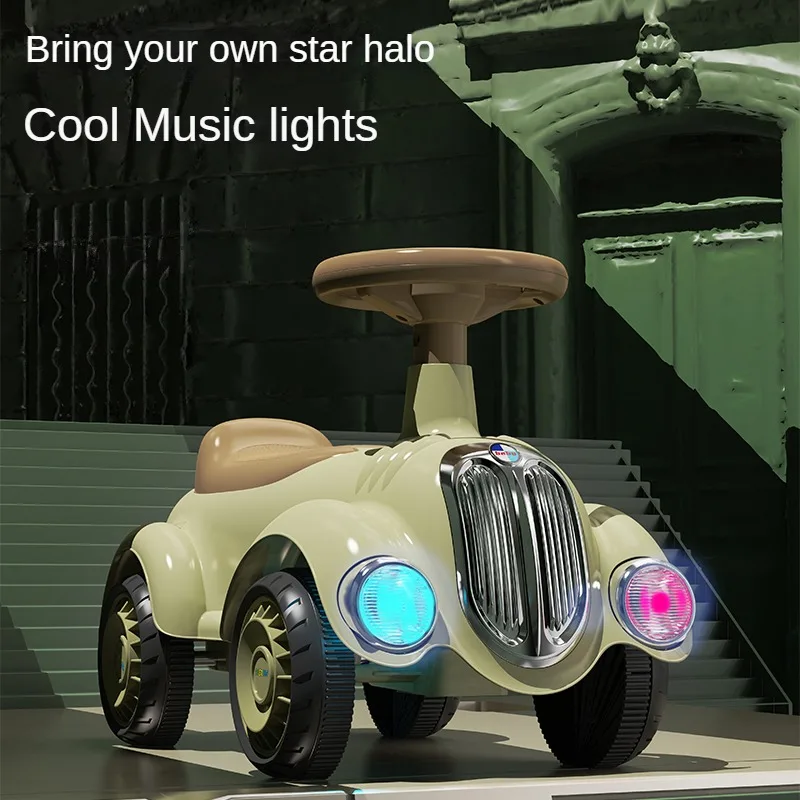 Retro-Style Toddler Balance Car Ride On Car with Lights & Sounds Scooter Balance Bike for Kids Coordination Training toddler balance car