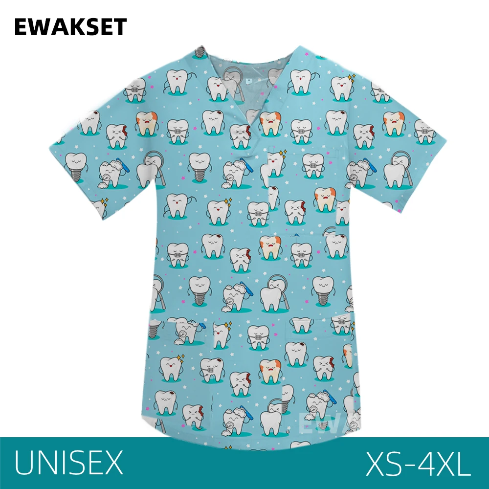 Women men Dentist scrubs Beauty clothes Teeth printing nurse Medical