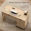 47" Fluted Executive Desk, Modern Wood Home Office Desk with Charging Station, Drawer & Cabinet, Computer Writing Desk for Work 3