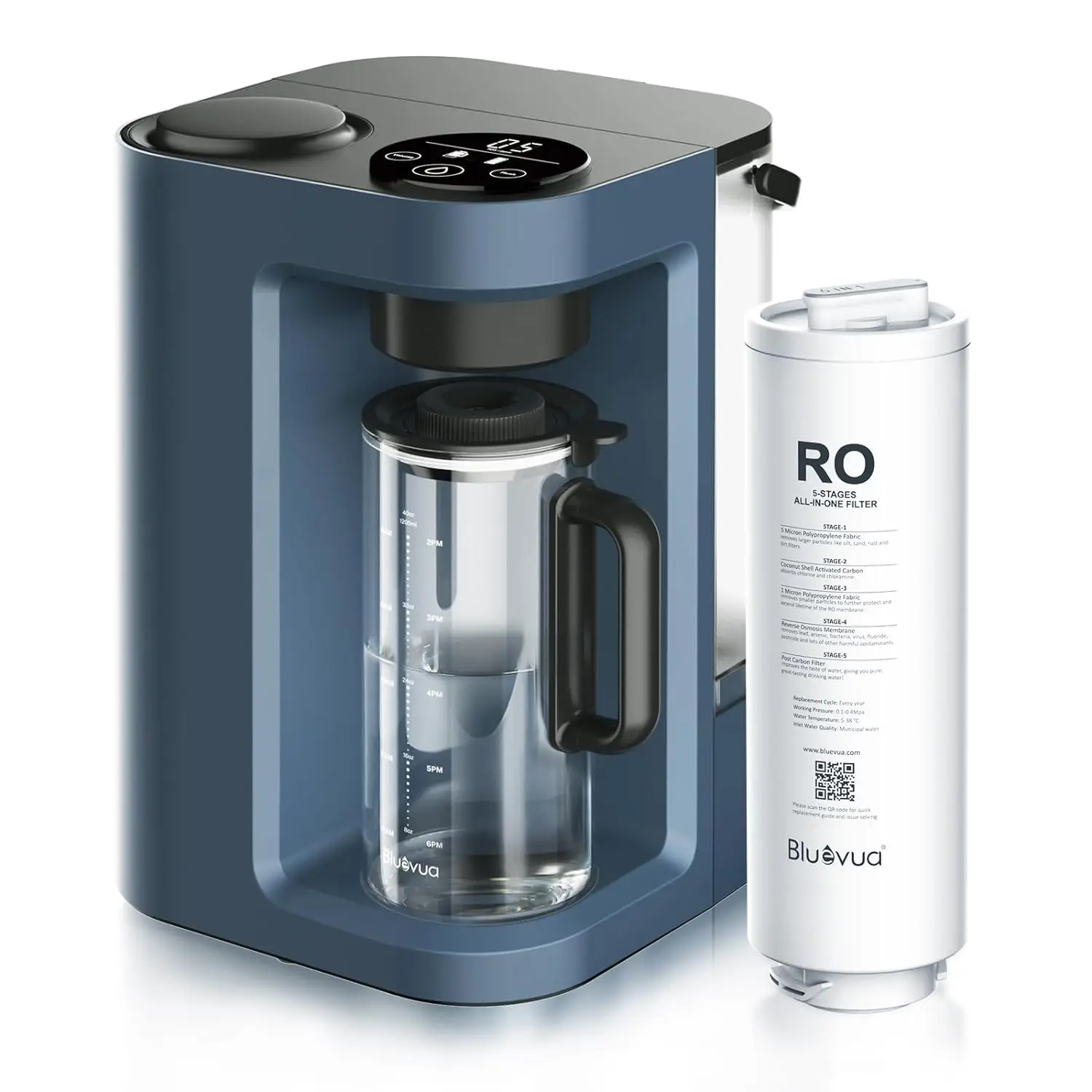 

Bluevua RO100ROPOT-LITE Countertop Reverse Osmosis Water System, 5 Stage Purification, 3:1 Pure to Drain