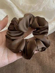 Elegant Vintage Satin Hair Scrunchies Set - Black, Brown & Khaki - Size fits all (1PC - Brown)