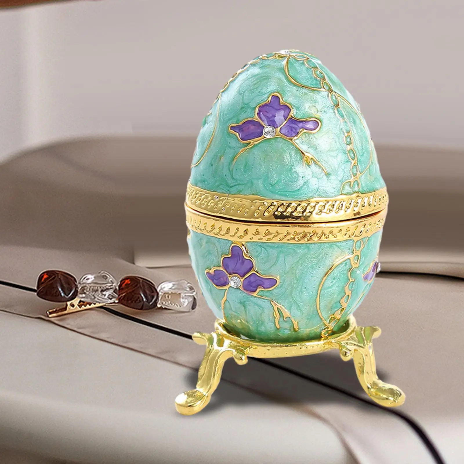 

Egg Trinket Box Fashion Hand Painted Jewelry Holder Box Table Collectible Keepsake Enameled Jewelry Box Mini Trinket Storage Box