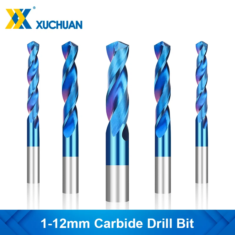 Carbide Drill Bit 1-12mm Nano Blue Coated Twist Drill Bit for CNC NC Machinery Tool Hard Metal Steel Drilling hrc58° tct center drill bits nano coating metal processing metal carbide cnc tools sharpener 1 1 5 2 2 5 3 3 5 4 5mm