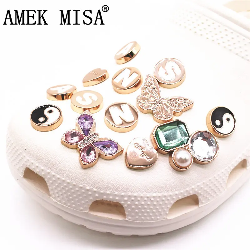 

Original Metal Rhinestone Style Shoe Charms Luxurious Golden Butterfly Tai Chi Heart Shape Shoe Jewelry for Kids Gifts