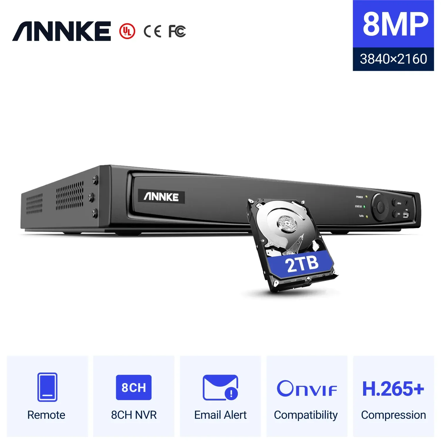 Annke 8Ch 8Mp Poe Nvr Network Video Recorder Nvr Per La Macchina Fotografica Del Ip Di Poe P2P Nube Funzione Plug And Play
