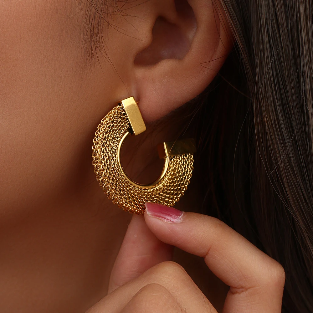 Brincos de Argola Trançados Banhados a Ouro 18K - Burnett's01