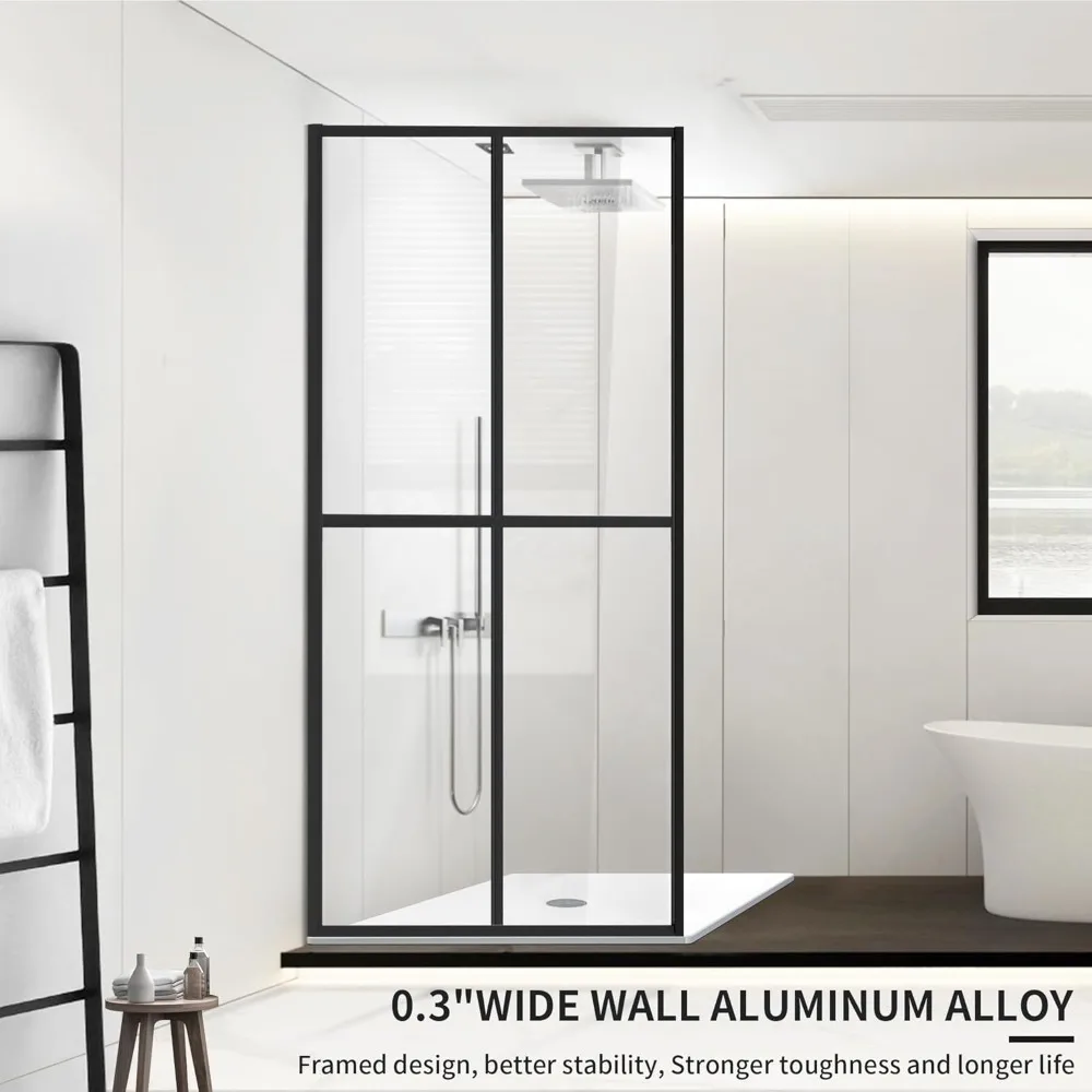 Shower Door Clear Tempered Glass,Framed Shower Screen Panel for Walk-in Bathroom,34”*74” Matte Black Silk Print Finish Shower 2