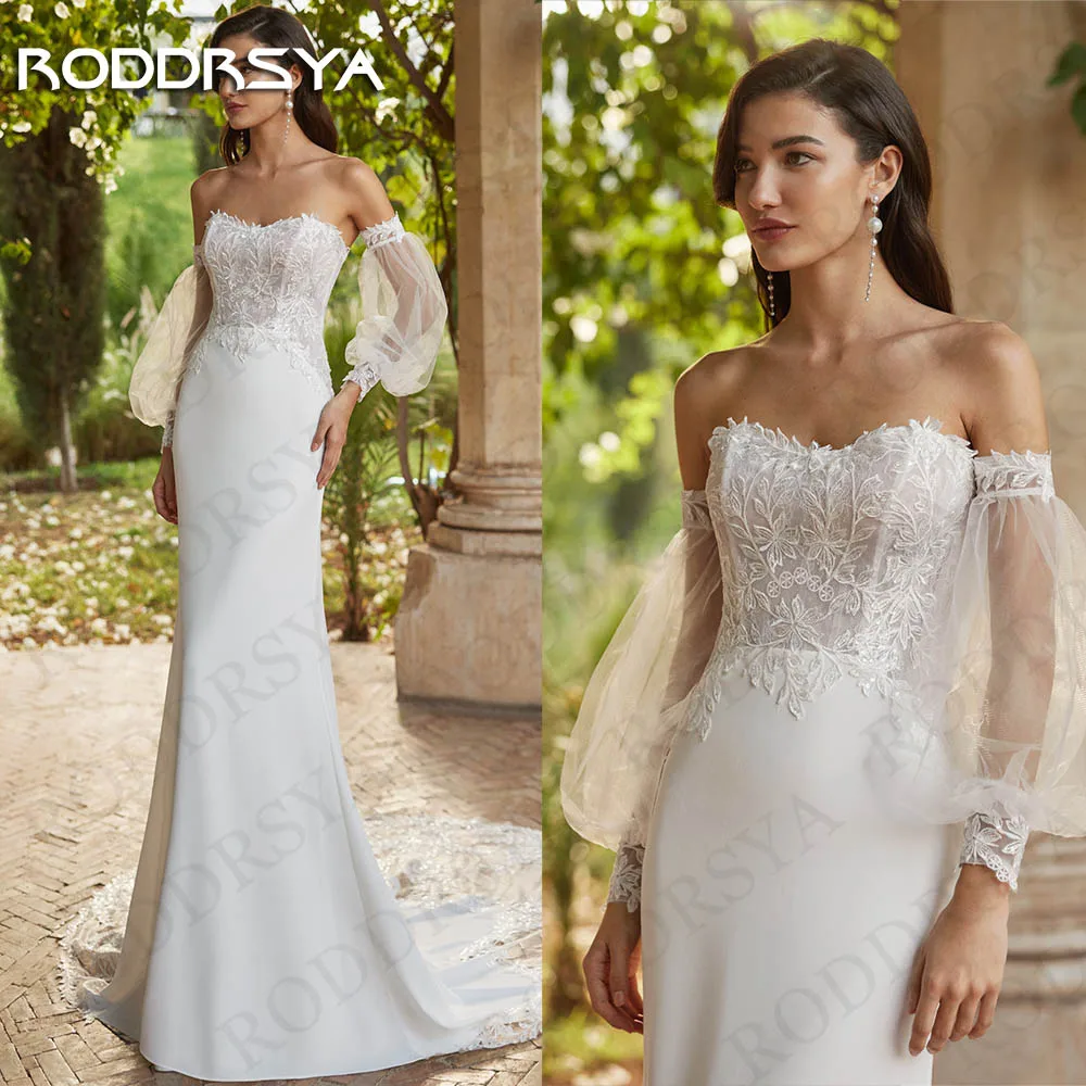 

RODDRSYA Ivory Mermaid Wedding Dress 2024 Bride Detachable Puff Sleeves Lace Sweetheart Neck Satin Bridal Gown vestidos de novia