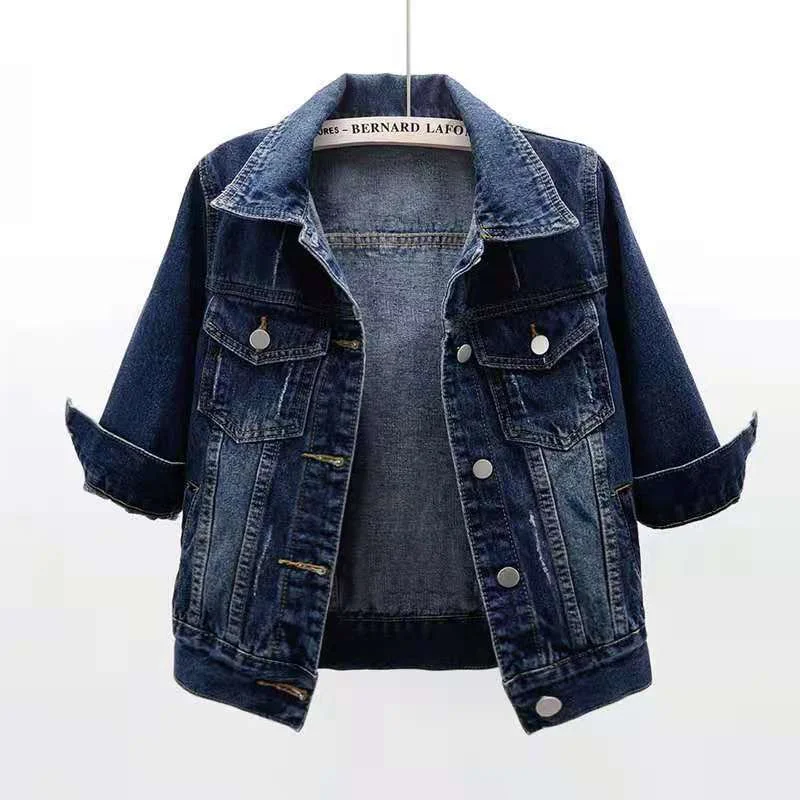 

Women Denim Jacket 2023 New Spring Autumn Candy Color Short Coat Three Quarter Sleeve Jeans Jackets Casual Tops Casaco Feminino