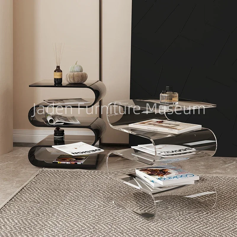 Nordic Transparent Book Shelf Acrylic Personality Side Table Living Room Furniture Home Decor Small Bookshelf Magazine Rack New