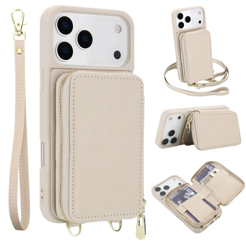 Elegant Crossbody Leather Wallet Phone Case with Zipper Card Holder