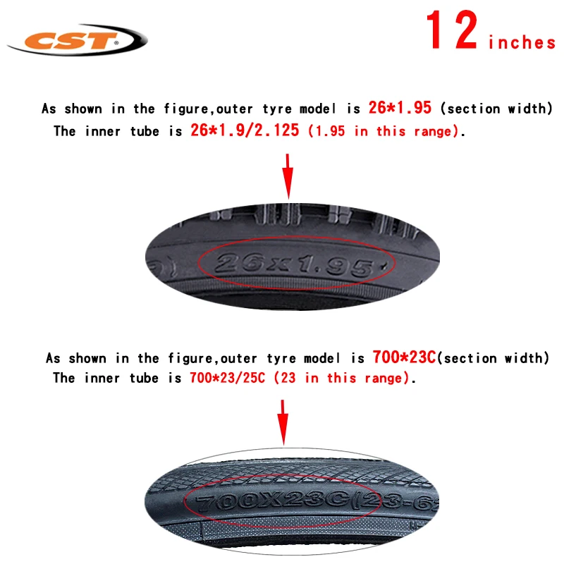 CST-Bicycle Inner Tube, Folding Bike Tire, Children's Cycling Inner Tube, BMX, 12x1/2x1.75x2-1/4 AV, 12*1/2*2 1/4