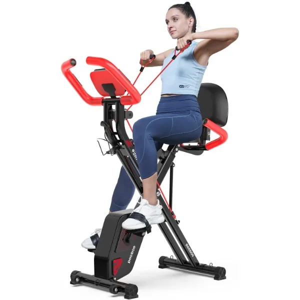 

pooboo Folding Exercise Bike, Foldable Fitness Stationary Bike Machine, Upright Indoor Cycling Bike, Magnetic X-Bike