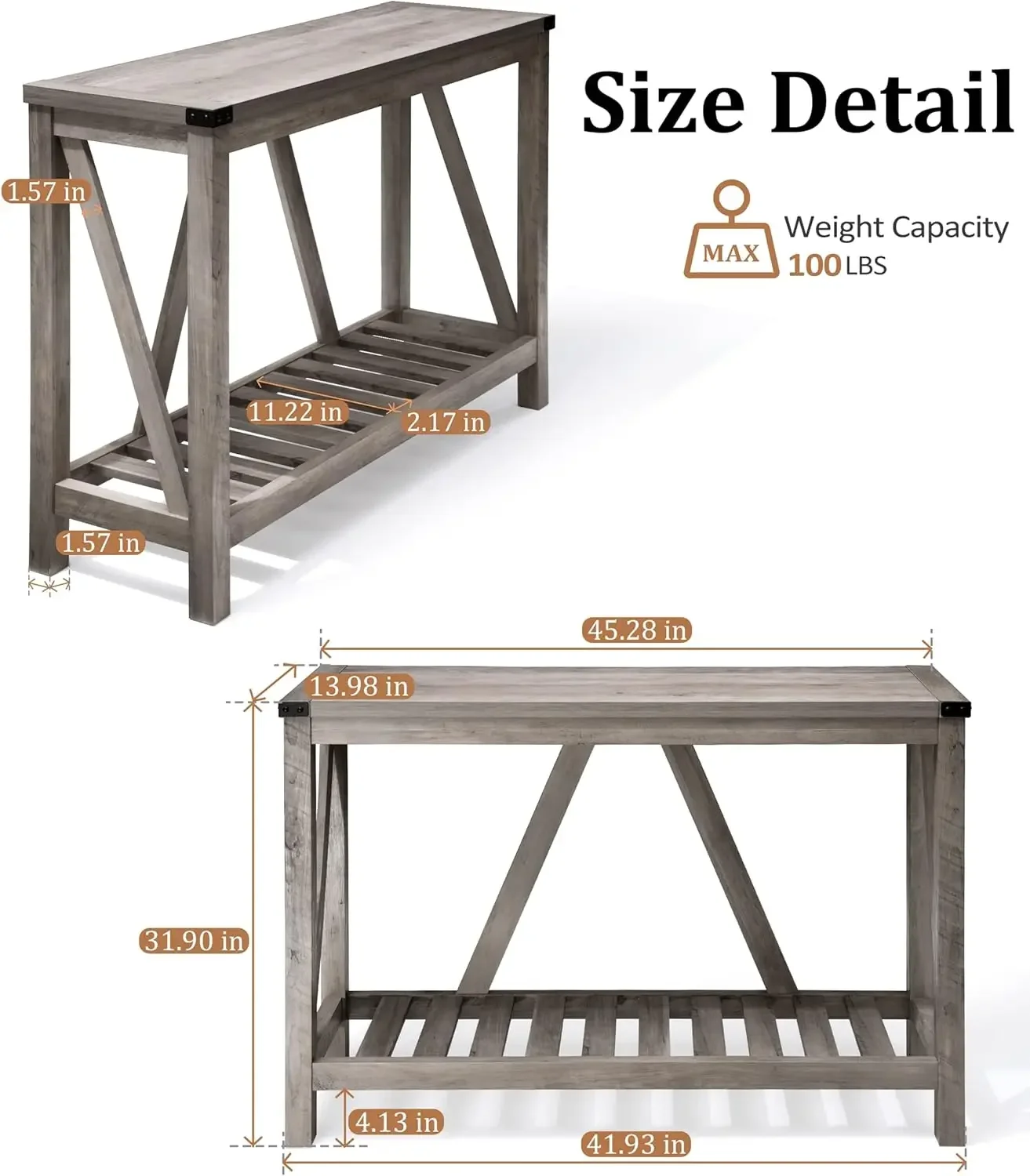 Table - Wood Console Table with Shelves, Farmhouse Sofa Table for Entryway, Living Room, Hallway, Grey 2