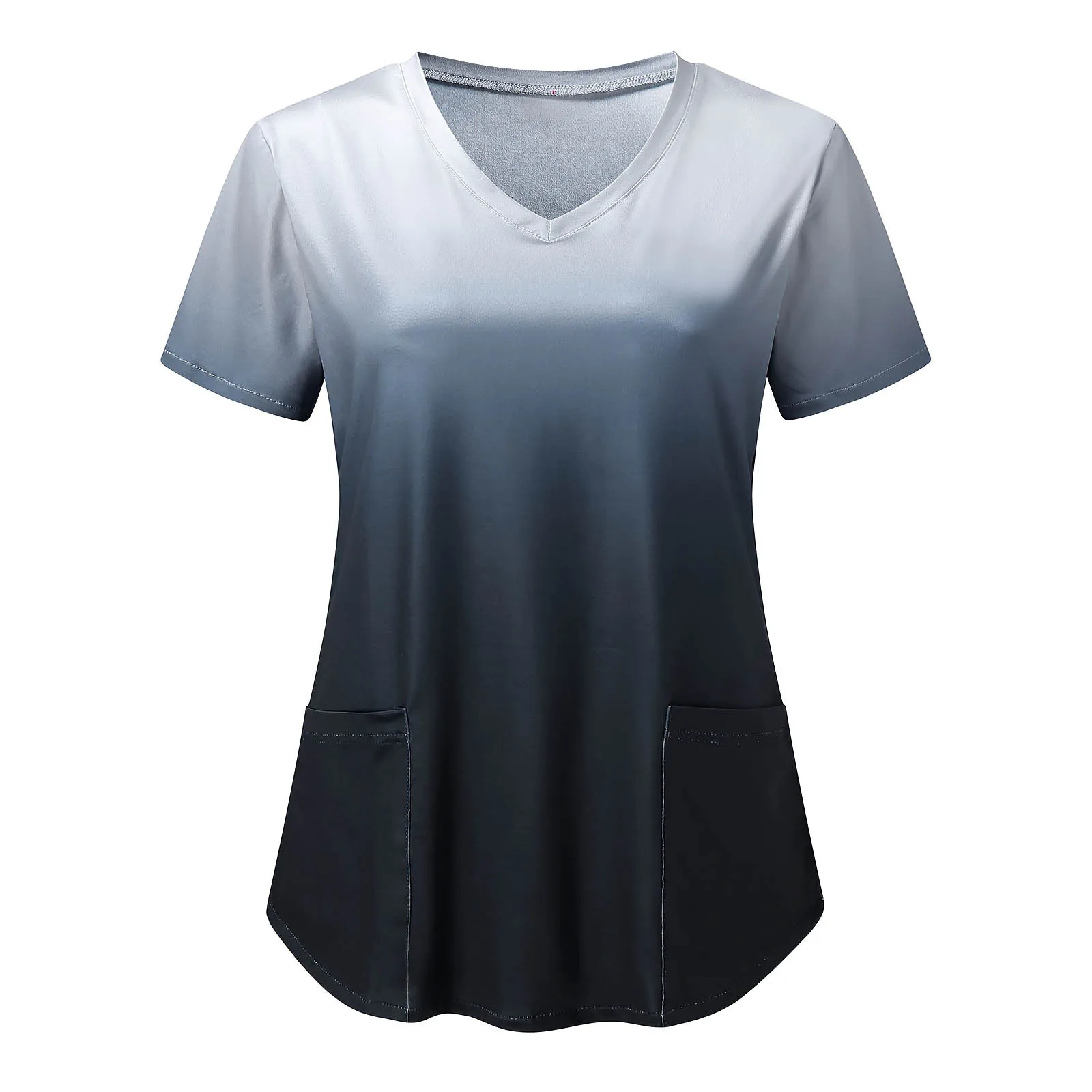 Tunic Scrub Tops Women Gradient Print Nurses Uniform Overalls Pocket Shirt Nursing Medical Healthcare Scrubs Nurse Working Tops