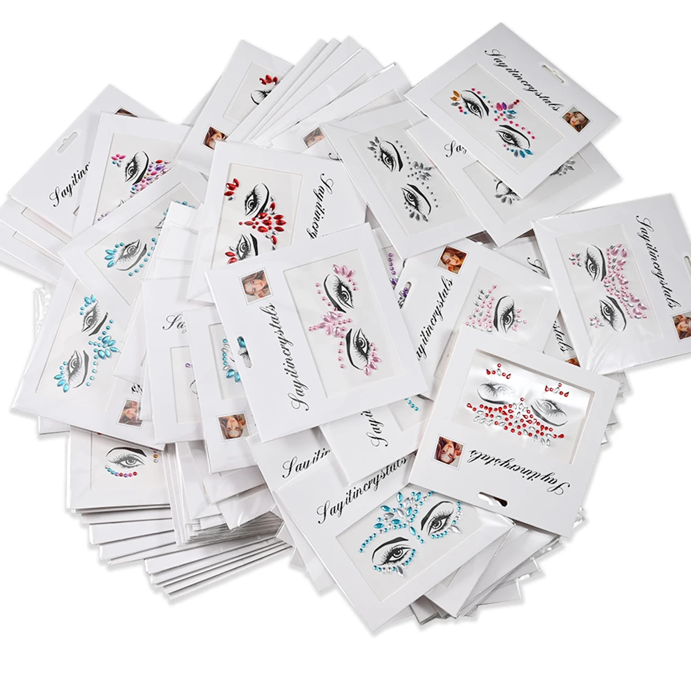5Pcs Sexy Diamond Face Tattoo Stickers Colorful Glitter Crystal Party Face Decal 3D Self-Adhesive Rhinestones Face Jewel Sliders 4