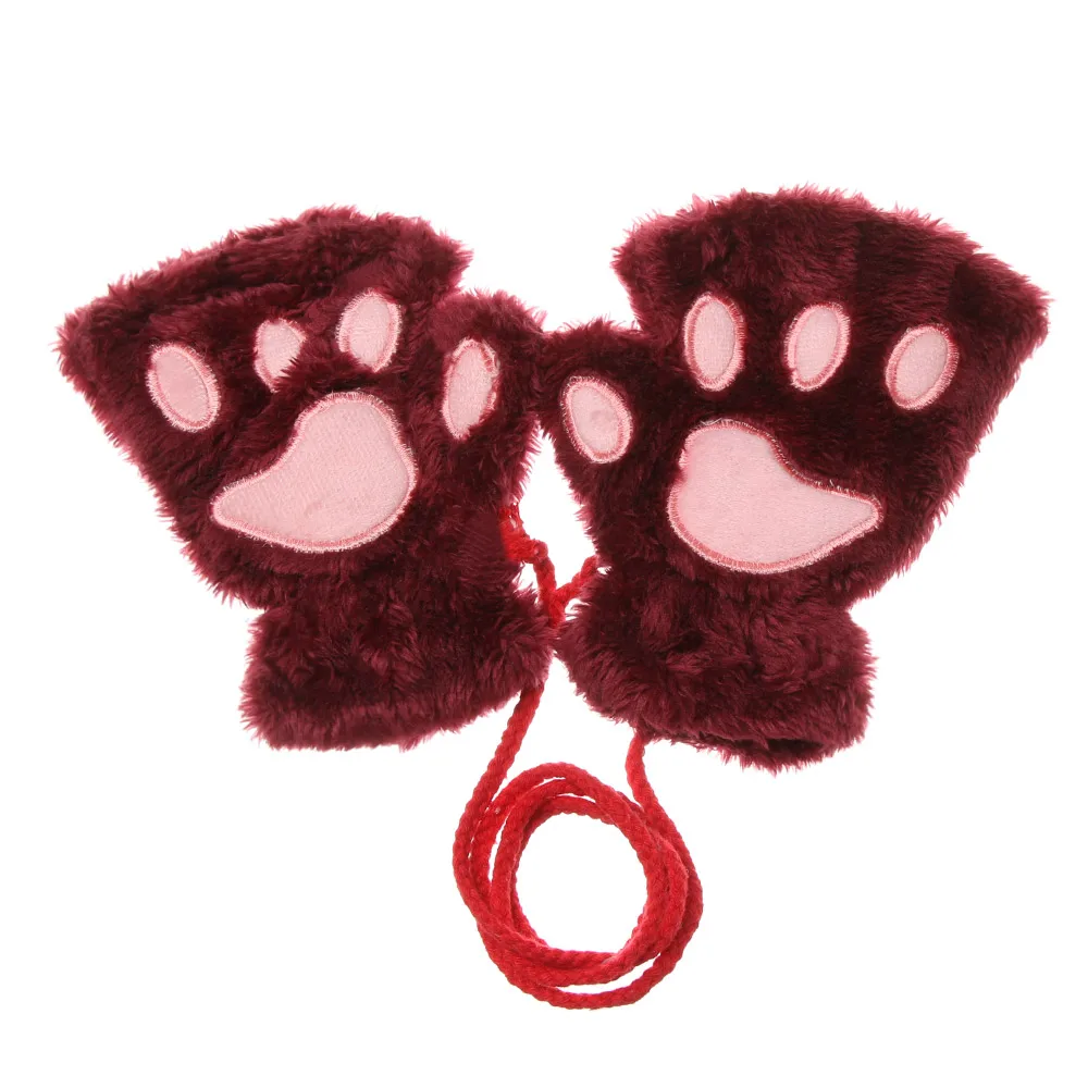 Children Gloves Cat Paw Gloves Fingerless Fashion Warm Plush Winter Fluffy Cat Paw Mittens Children Fingerless