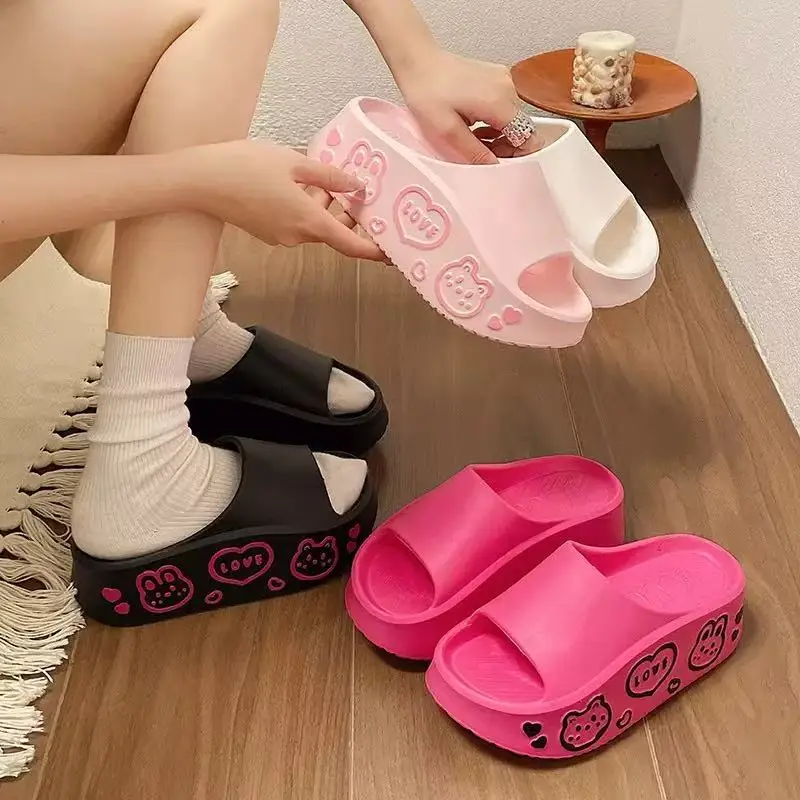 Fashion Print Soft Wedge Slippers Women Summer Thick Sole Cloud Slides Woman Sandals Beach Non-slip Chunky Platform Sandals
