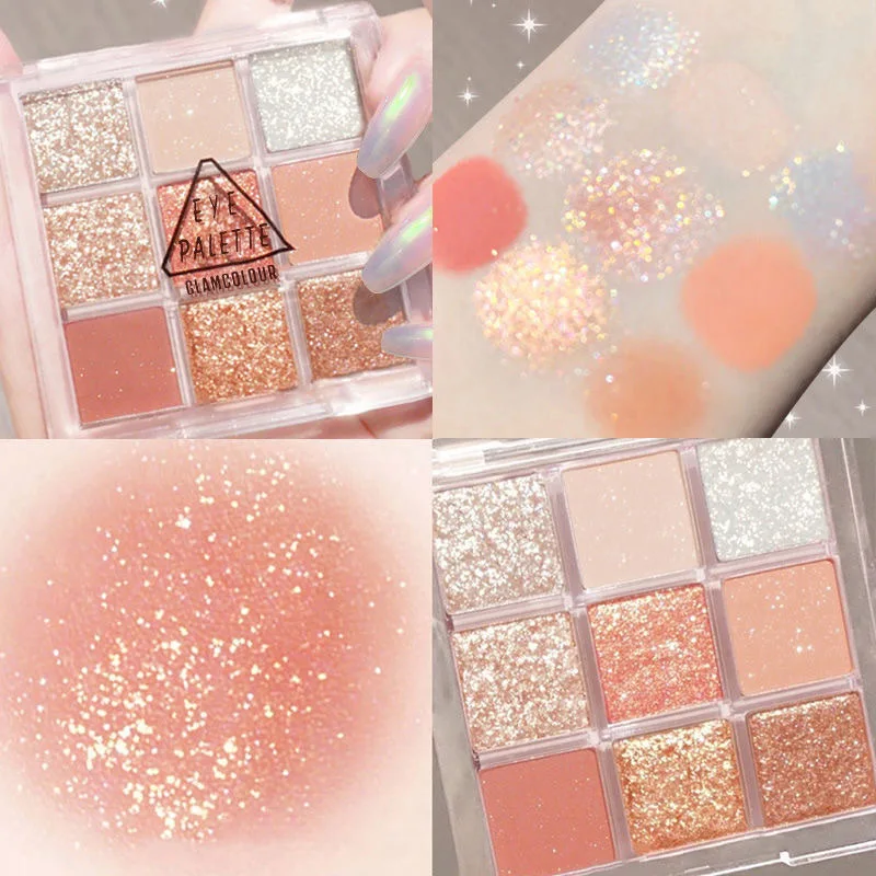 Pink glitter Eye Shadow Palette Pearly Sequin Matte Shimmer Eye Shadow Orange Shiny Charming Girl Makeup Lasting Korean Cosmetic