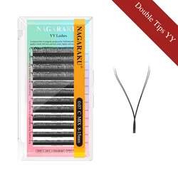 NAGARAKU YY Shape Triple Tips Handcrafted Soft Natural Eyelash Extensions - 9mm (Black Double YY)