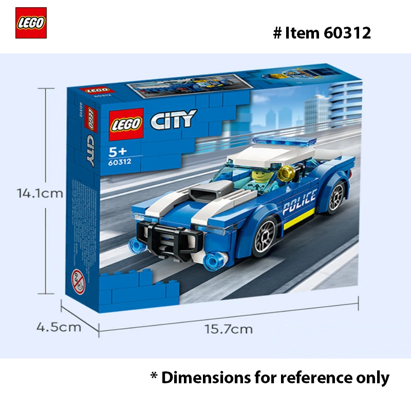 LEGO 60312 City Police Car Toy  for Kids 5 Plus Years Old with Officer Minifigure, Small Gift Idea, Car Chase Building Set