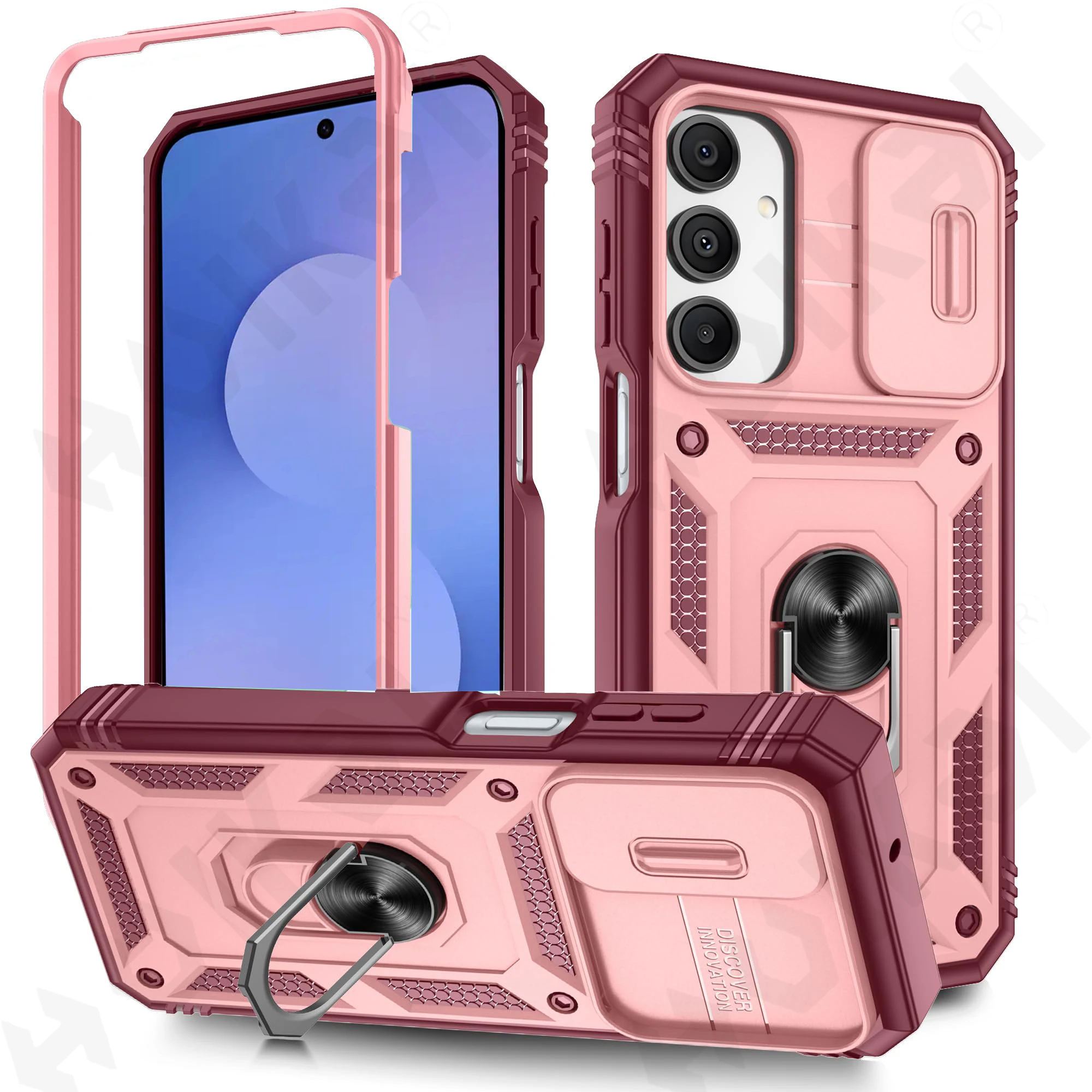 360° Rotating Ring Kickstand Military-Grade Protective Phone Case with Slide Camera Cover