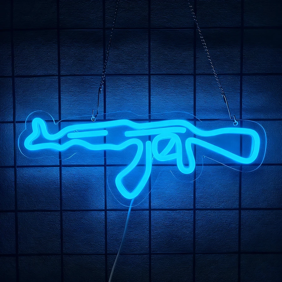 Neon AK47 Gun-Shaped LED Wall Art for Home and Game Room Decor