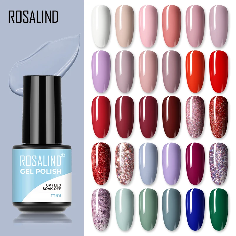 

ROSALIND 7ml Gel Polish Semi Permanent Nails Gel Polish Soak Off UV LED Base Top Coat Vernis Nail Art Glitter Gel Varnish