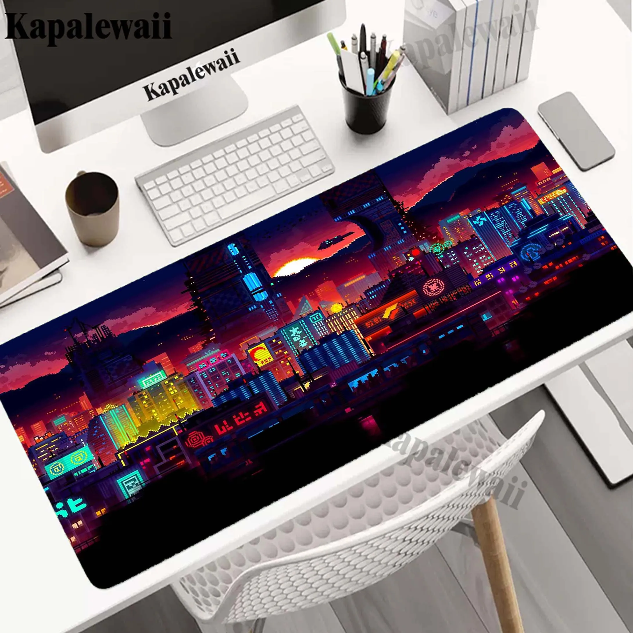 

Pixel Art Gaming Mouse Pad Large Mouse Mat Laptop Mouse Carpet Gamer Carpet Keyboard Pads Neon City Scenery Desk Mat XXXL 90x40