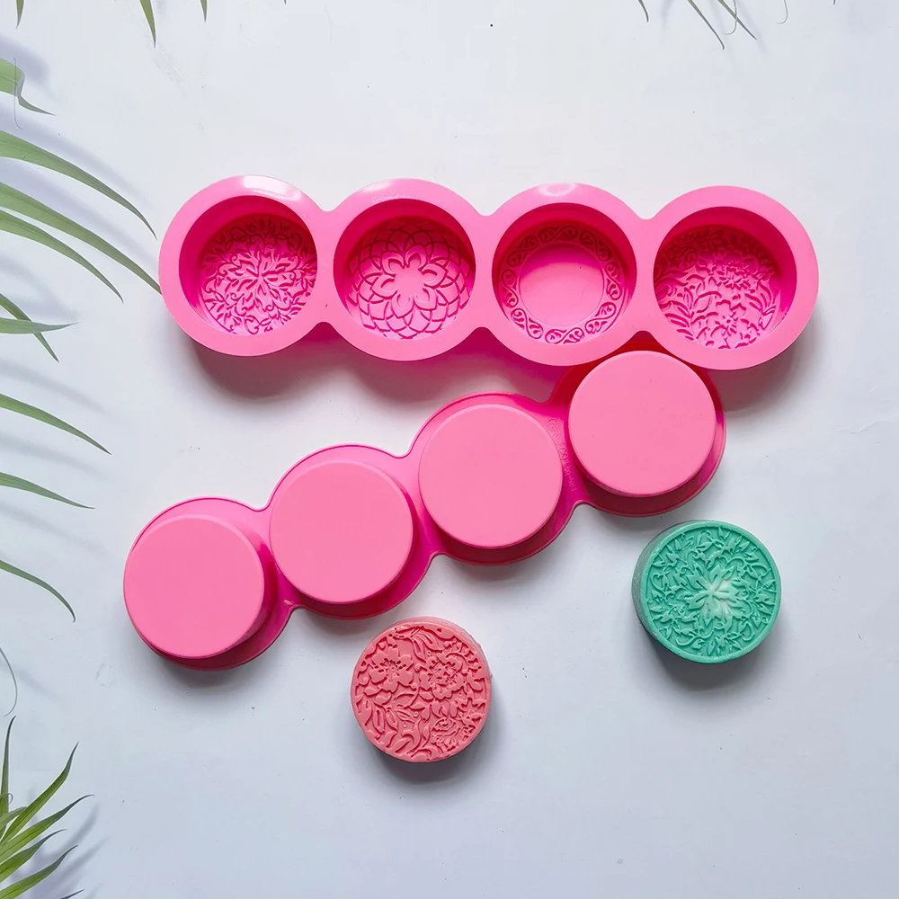 

4 Styles Pattern Handmade Soap Mold DIY Carved Square Round Silicone Soap Making Mould Chocolate Cake Decorating Tools Decor