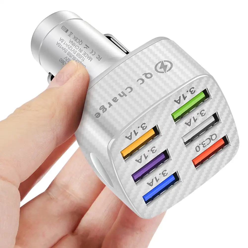 

75W Car Charger Quick Charge 3.0 15A 6 Ports USB Charger For iPhone 13 12 Pro Samsung Xiaomi Huawei Mobile Phone Charger