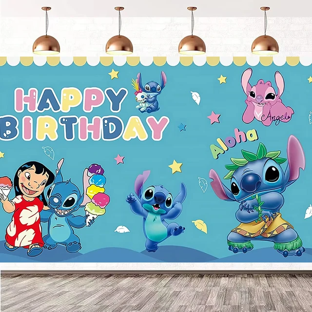 Disney Lilo Stitch Party Backdrops Children's Happy Birthday Decoration  Photographic Background Decorations Kids Decor Banner