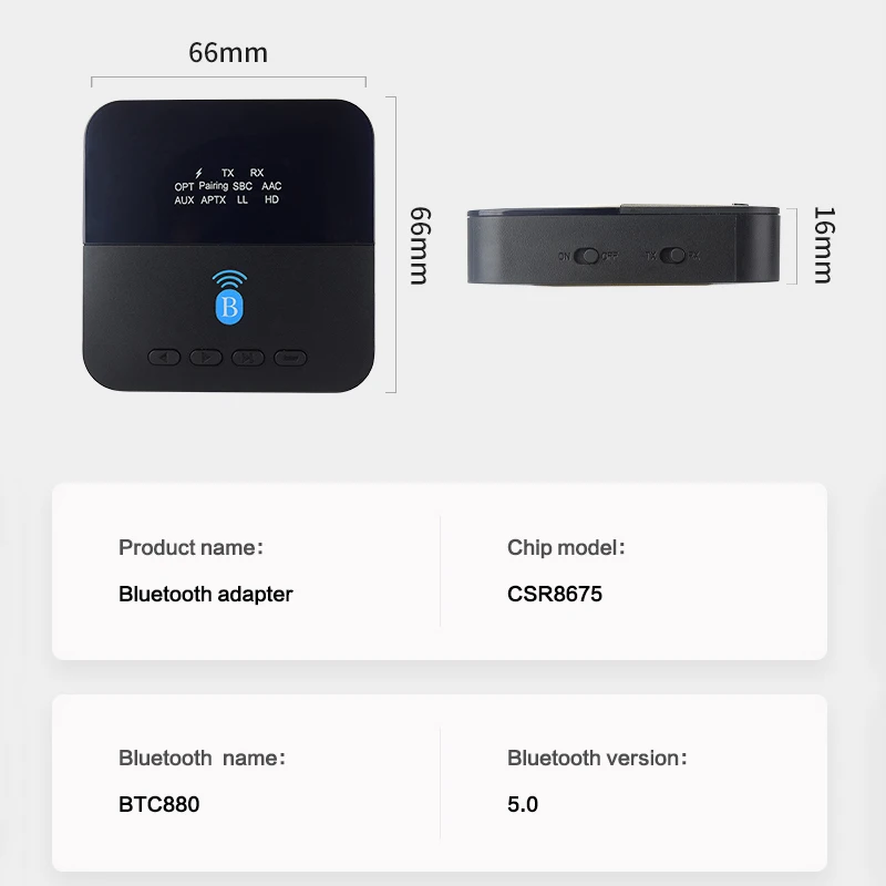 블루투스 5.0 오디오 송신기 수신기 2 인 1 3.5mm 잭, RCA 스테레오 음악 무선 어댑터 자동차 헤드폰 스피커 TV PC