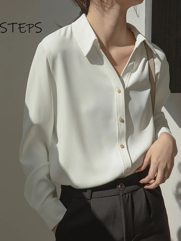 女性用シルクサテンオフィスシャツ ボタン付き 長袖 レトロ シック 女性用 21コレクション Aliexpress レディース衣服