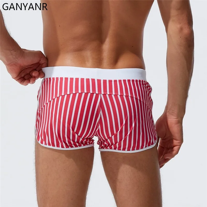 GANYANR Swimming Trunk Swimwear Men Swim Swimsuit Brief Bathing Suit Gay Sexy quick dry beach shorts boardshorts surf wear boxer