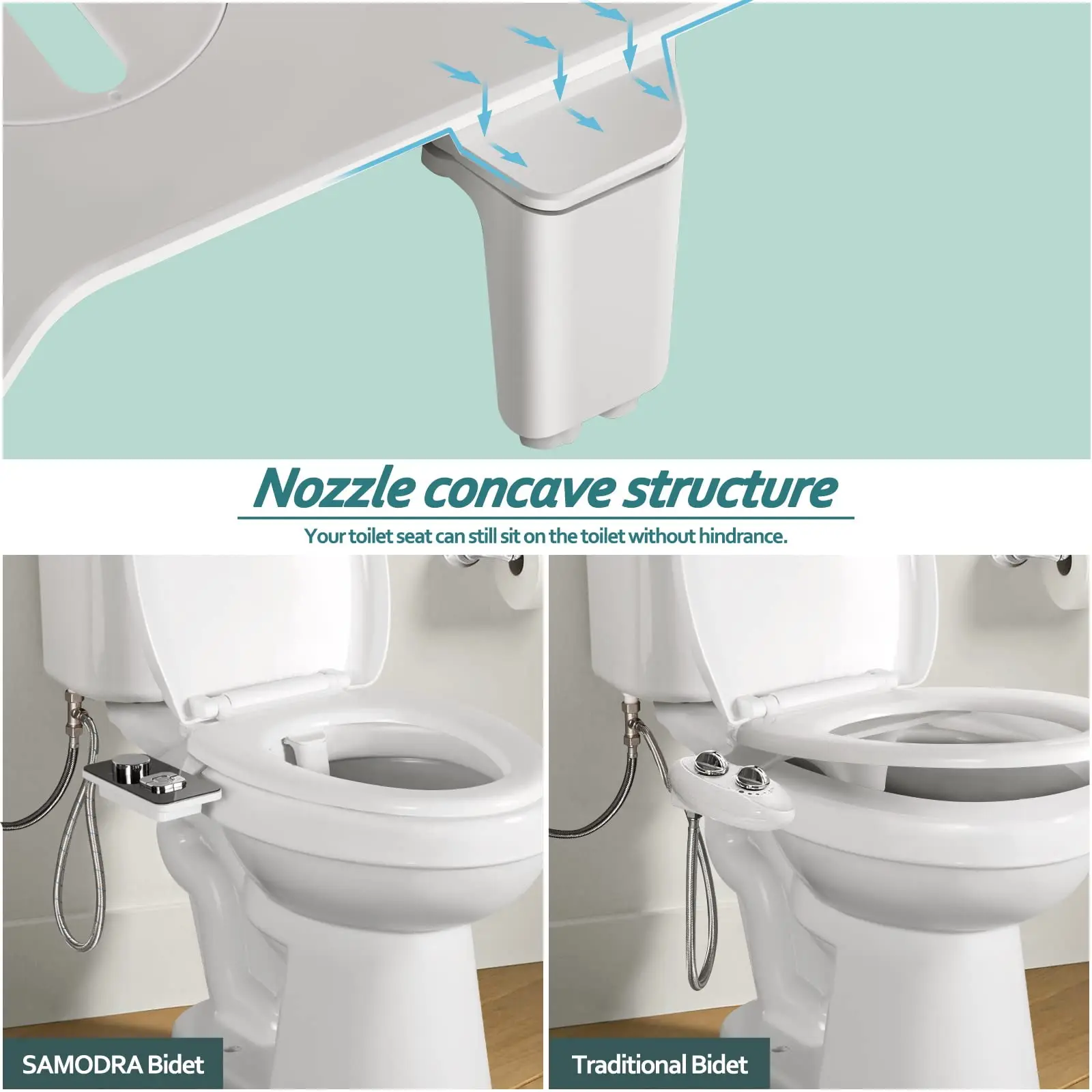 Bathroom Toilet Hygienic Bidet Seat Attachment Self Cleaning Nozzle Adjustable Water Flow For Personal Hygiene White SOULONG Single Nozzle Bidet 