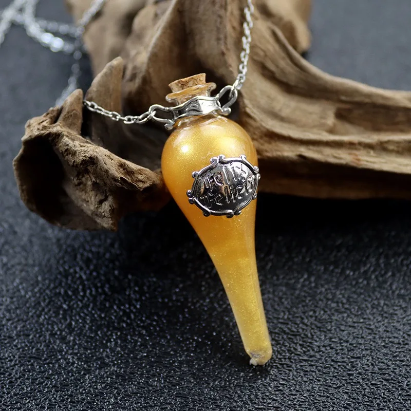 10pcs Felix Felicis Potion Vintage Magic Glass Pendant Water Drop Essential Oil Wish Bottle Women's Sweater Chain Necklace Gift 3