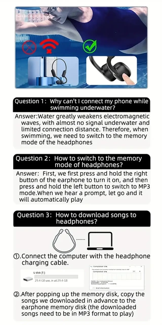 Xiaomi-水泳用骨伝導イヤホン,ipx8防水ヘッドセット,mp3