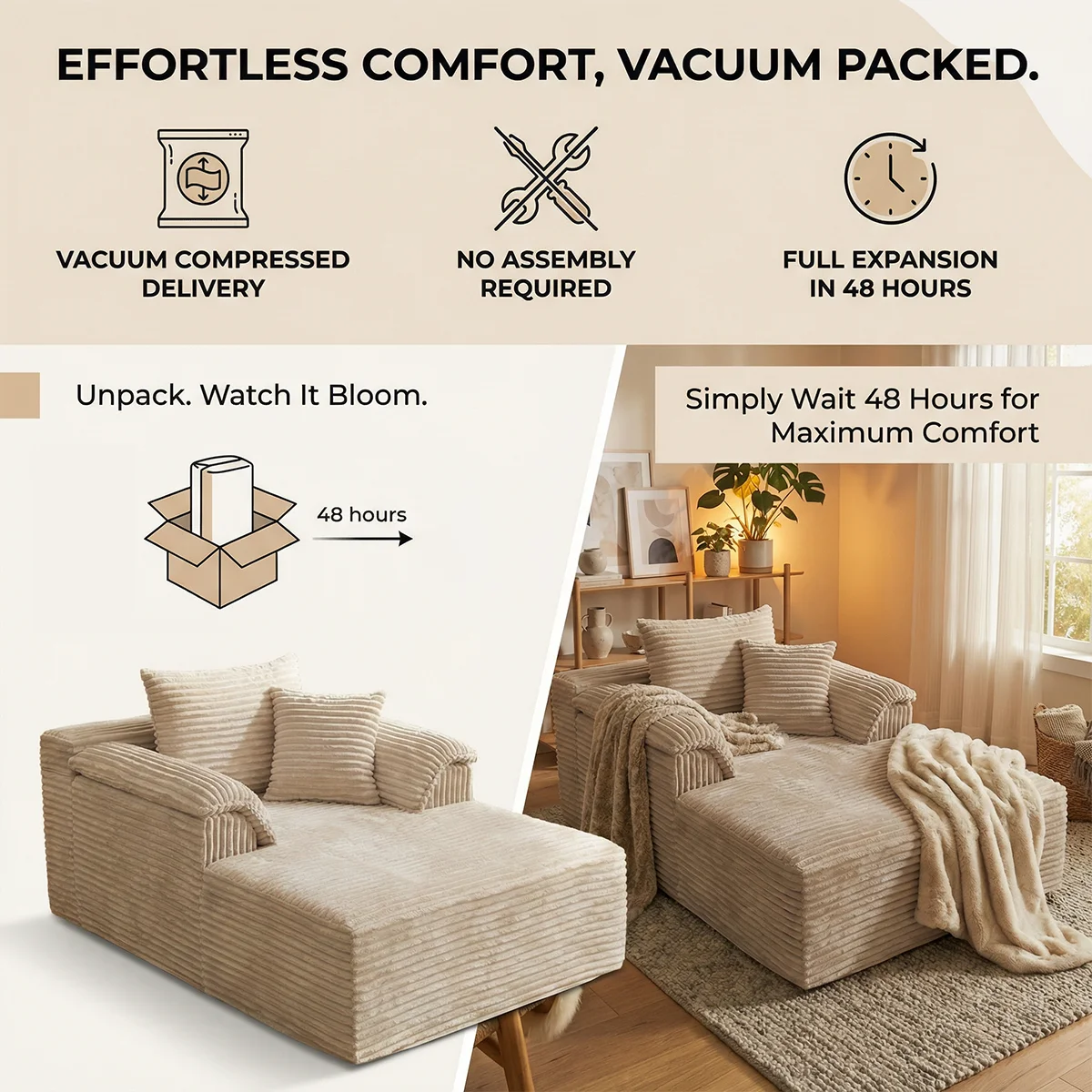 High Resilience Reclining Sofa Chair, Indoor Frameless Sofa Bed, Deep Seating Sleeper, Reading & Movie Lounge Chair, Cloud Soft