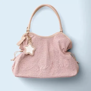 Borsa tote da donna alla moda coreana Y2K, borsa a tracolla ricamata con stampa leopardata, grande capacità, con ciondolo a specchio a forma di stella, сумка женская