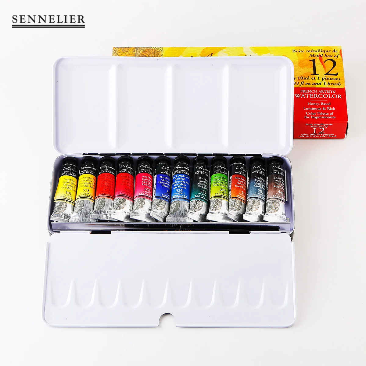 

Original Sennelier 12 Color 10ML Metal Case Watercolor Paint Professional for Artist Aquarelle Palette Paint Brush Art Supplies