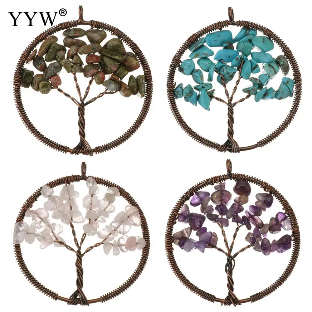 

Fashion Tree Of Life Gemstones Pendant 5pcs Wisdom Tree Chakra Reiki Healing Natural Stone Pendant Necklace For Jewelry Making