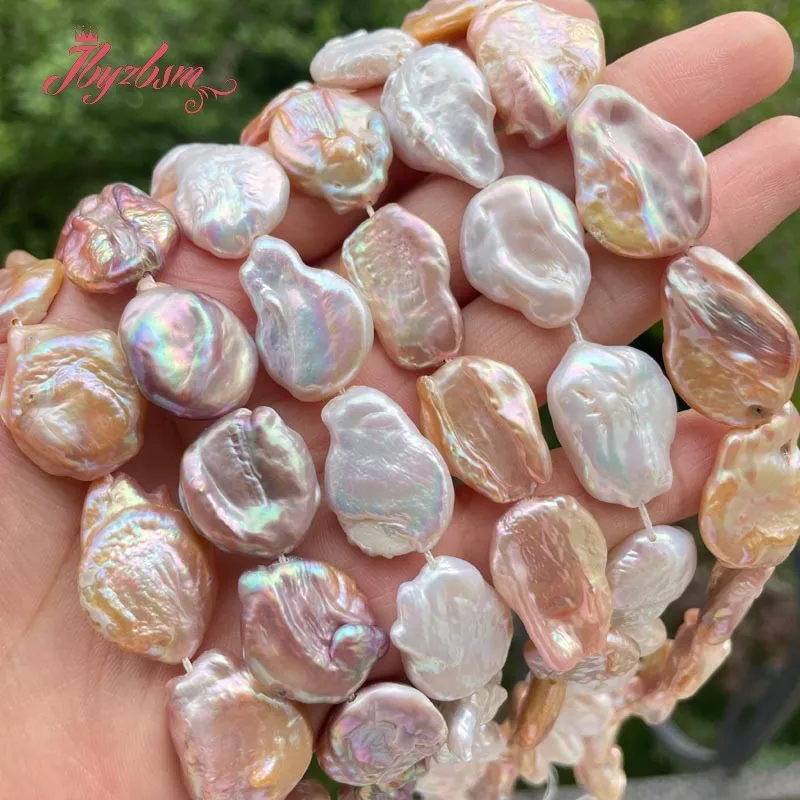 15mm Coin White Pink Purple Freshwater Pearl Spacer Loose Beads for DIY Women Jewelry Making Necklace Bracelet Earring 15