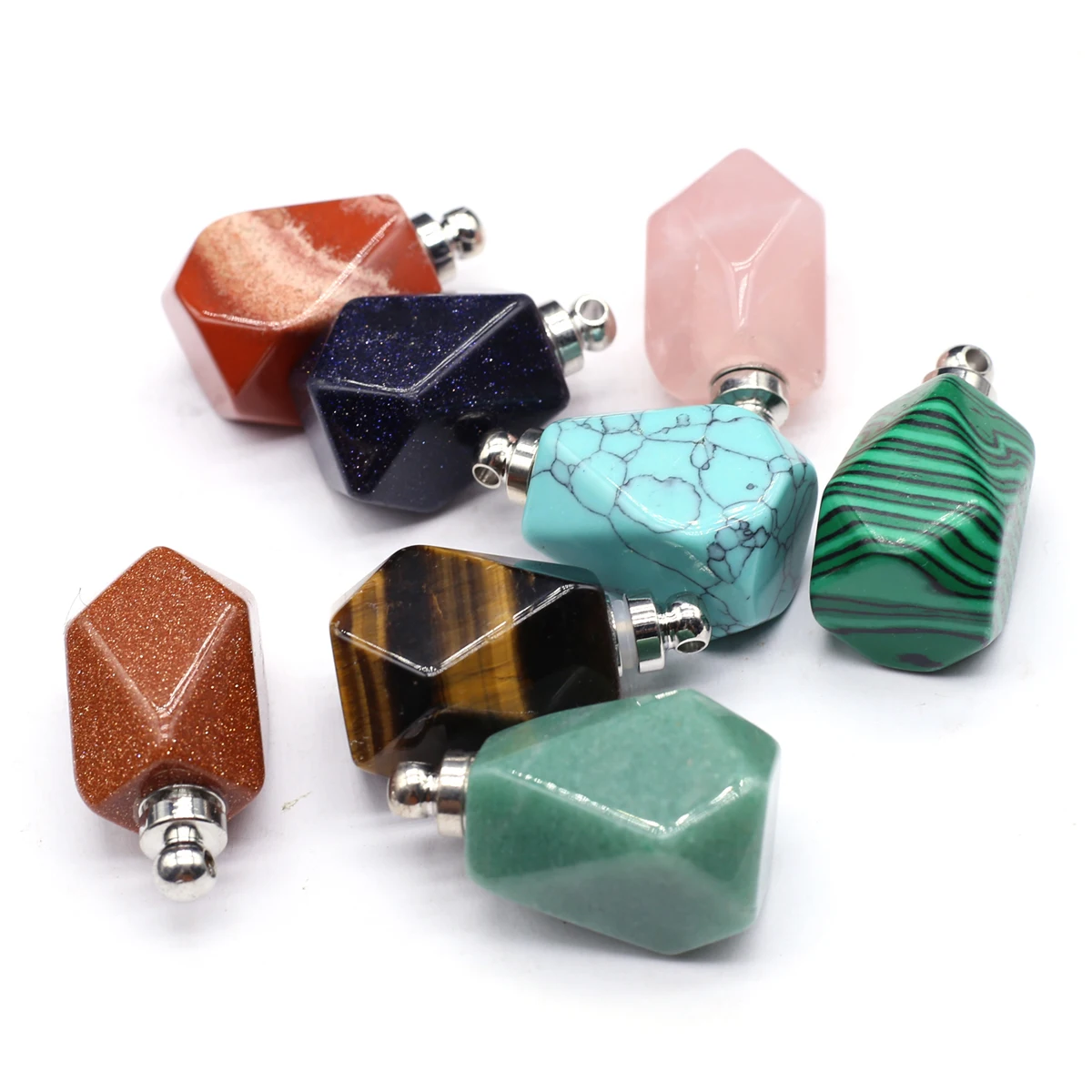 5PCS Wholesale Natural Semi Precious Stone Polygon Pendant Perfume Bottle Jewelry Making DIY Necklace Accessories Gifts