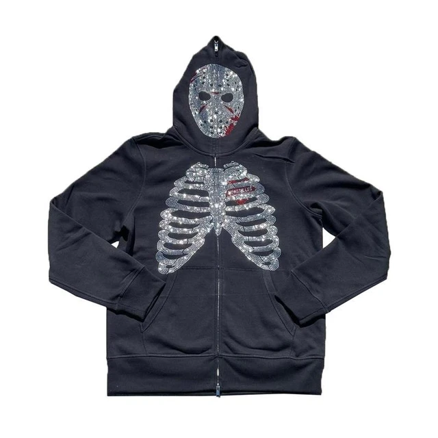 Demon Slayer Mens Streetwear Hot Drilling Cross Hoodies Vintage Oodie Black  Skeleton Hoodie Oversized Full Zip Hooded Sweatshirt - AliExpress